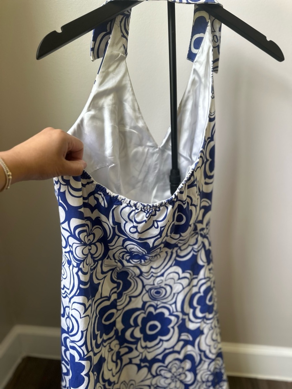 Spense Blue White Floral Halter Dress A-Line Summer Vacation Sundress - Picture 7 of 11